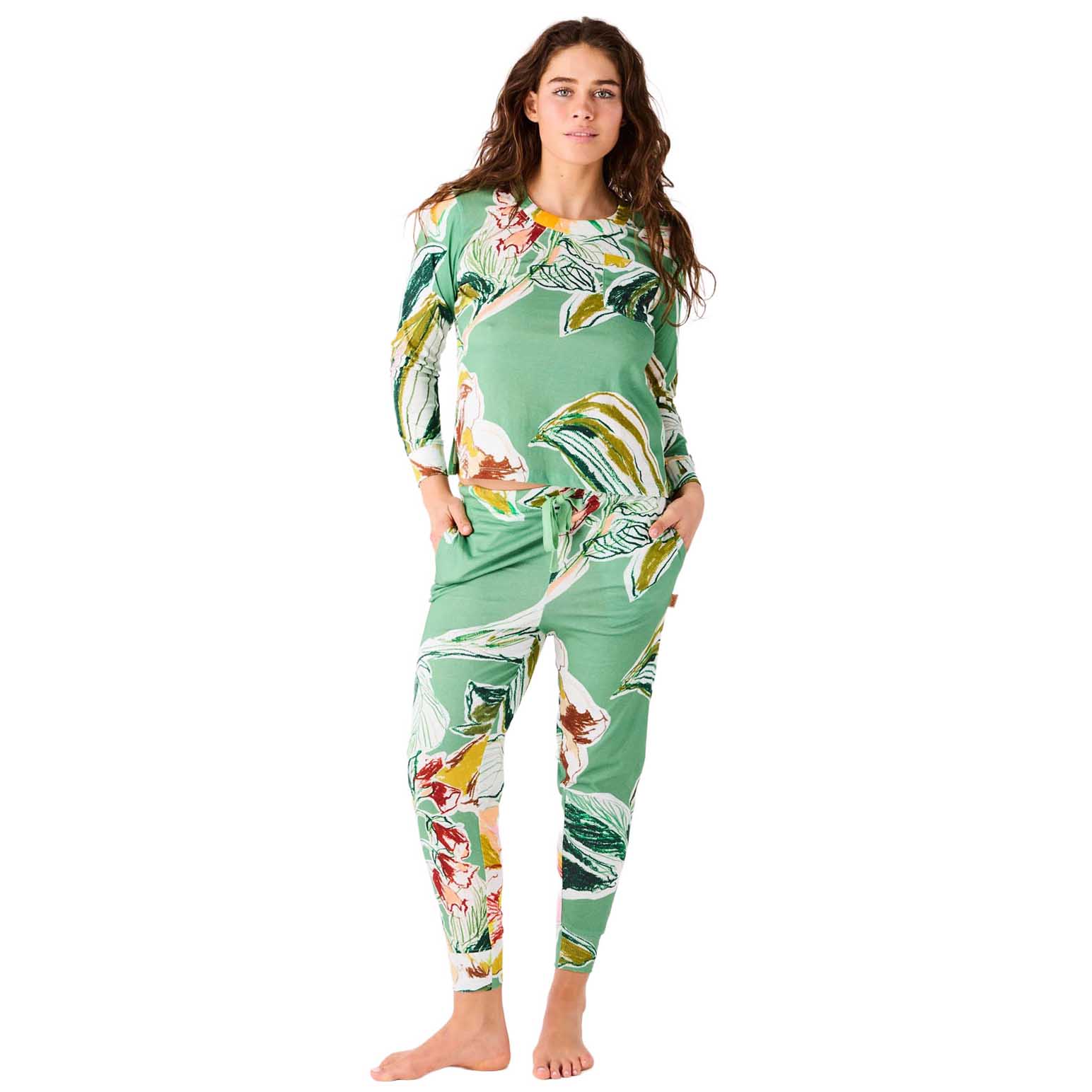 Kip&Co Somerset Green Adult Organic Cotton LS PJ Top & Slouch Pant Set